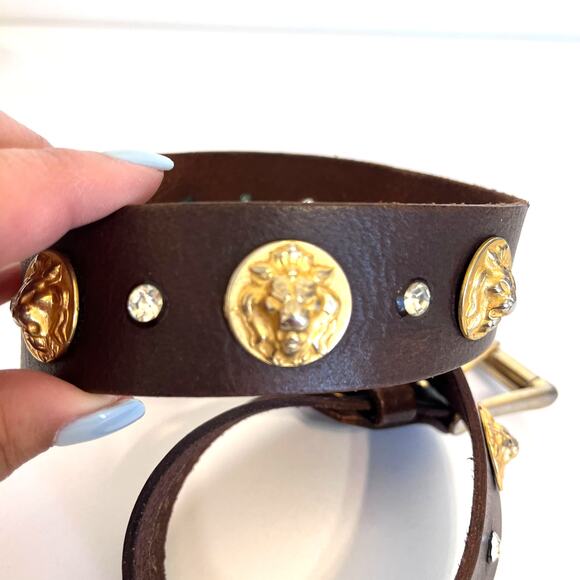 Vintage Y2K Express Lion Head Leather Womens Statement Belt Size S Brown Italy - Picture 7 of 9